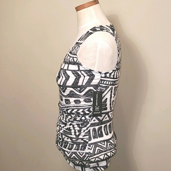 INC International Concepts Tribal Ruched Cut Out Back Black White Top SP - Picture 7 of 16